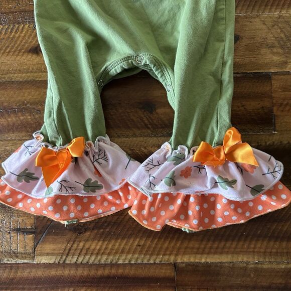 Marie Nicole Green Embroidered Floral Jack-o-Lantern Ruffle Romper 6-12 Months - Picture 5 of 10